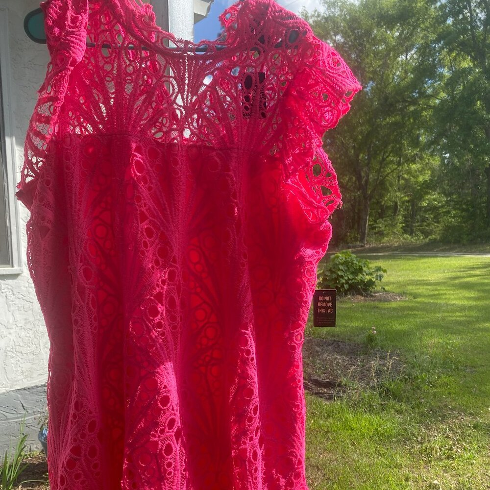 Flounced Lace Dress Hot Pink